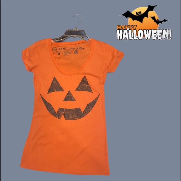 2 Junior Halloween T-shirt jersey tops LOL vintage S L jackolantern costume - Picture 3 of 6